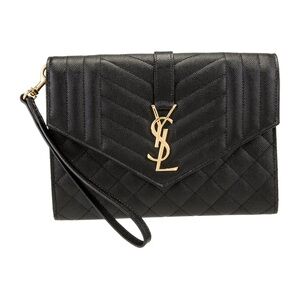 Yves Saint Laurent Black Chevron Quilted Clutch